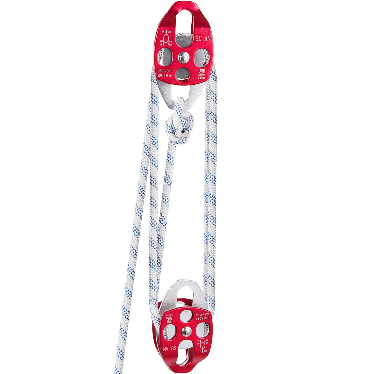 Twin Sheave Block and Tackle 1.02-1.27cm 3048-6096cm Twin Sheave Block with Braid Rope 2993.71-3494.93kgs V952-SHLSJTZ12MM46MJLSV0