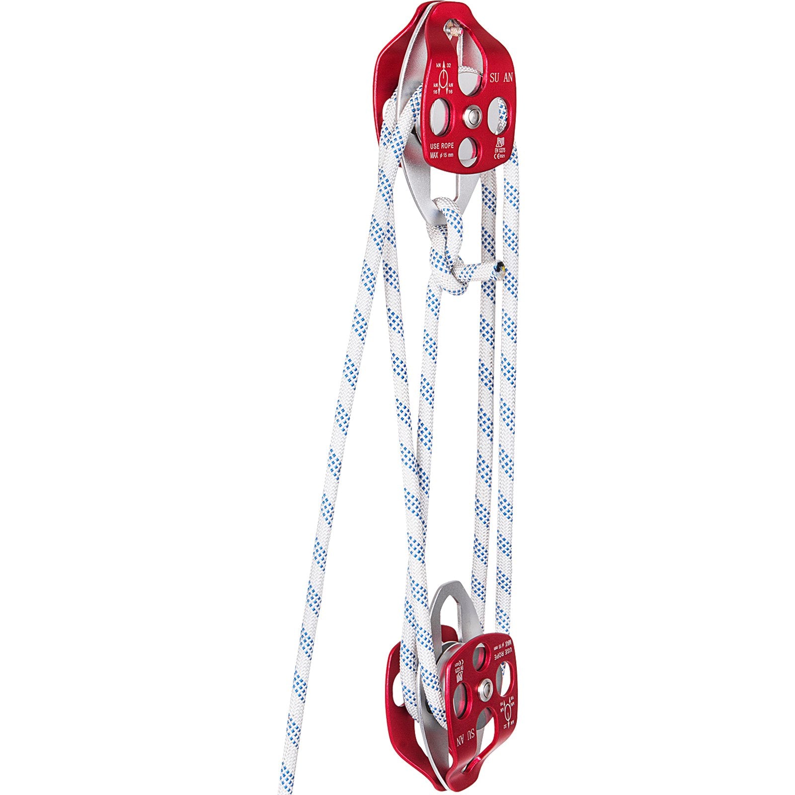 Twin Sheave Block and Tackle 1.09-1.27cm 3048-6096cm Twin Sheave Block with Braid Rope 30-35KN 2994-3495KGS V952-SHLSJTZ12MM61MJLSV0