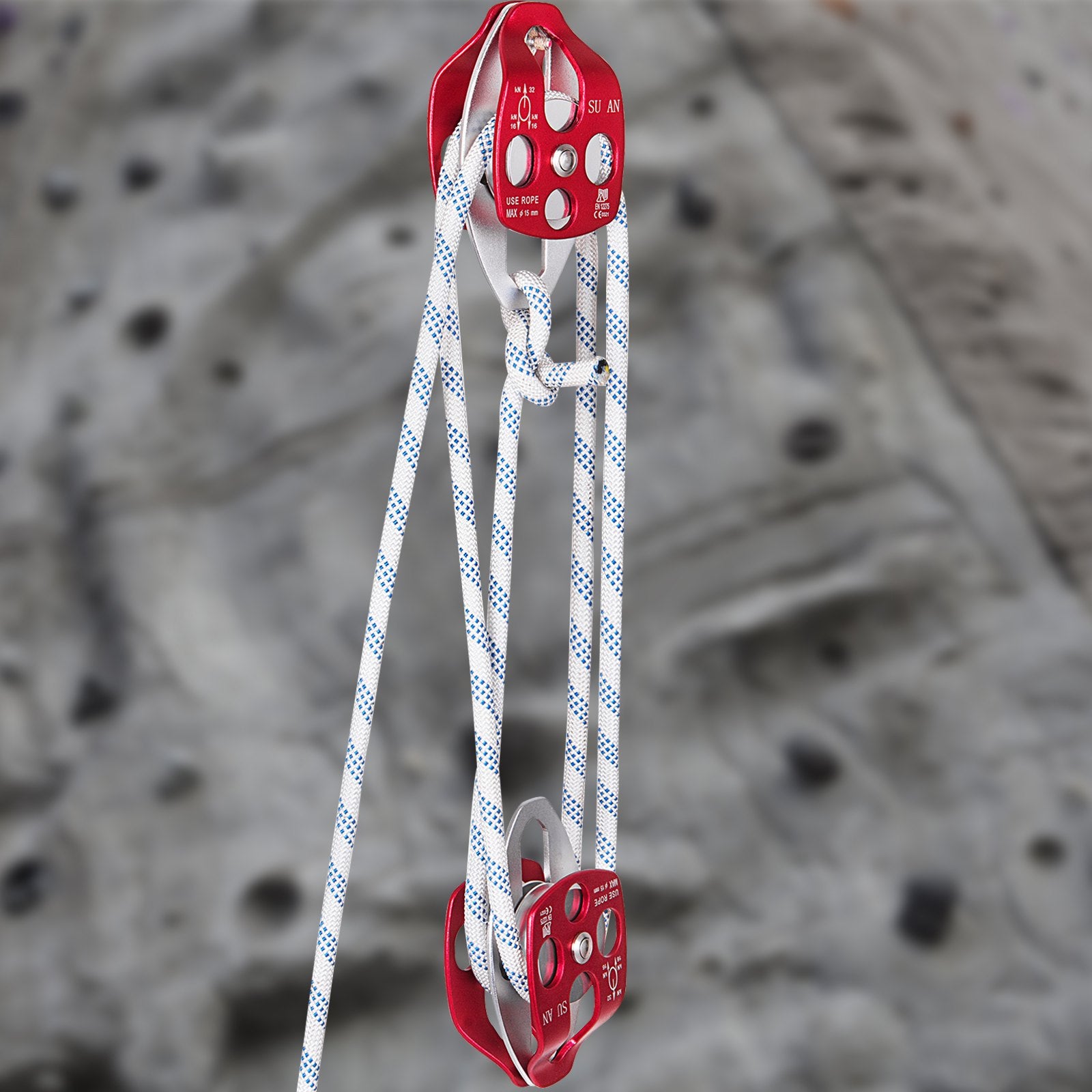 Twin Sheave Block and Tackle 1.09-1.27cm 3048-6096cm Twin Sheave Block with Braid Rope 30-35KN 2994-3495KGS V952-SHLSJTZ12MM61MJLSV0