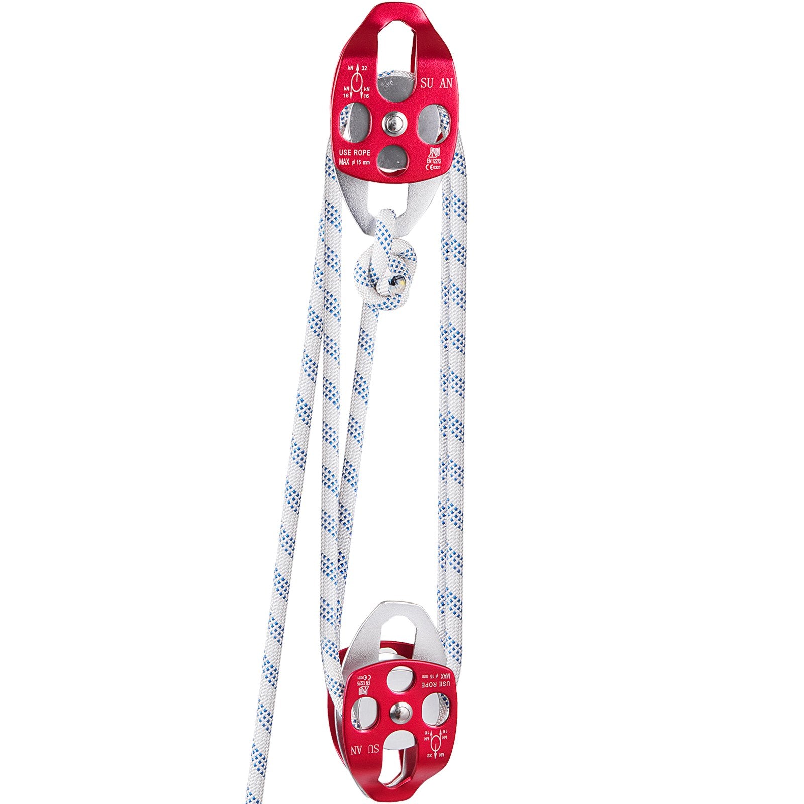 Twin Sheave Block and Tackle 1.09-1.27cm 3048-6096cm Twin Sheave Block with Braid Rope 30-35KN 2994-3495KGS V952-SHLSJTZ12MM61MJLSV0