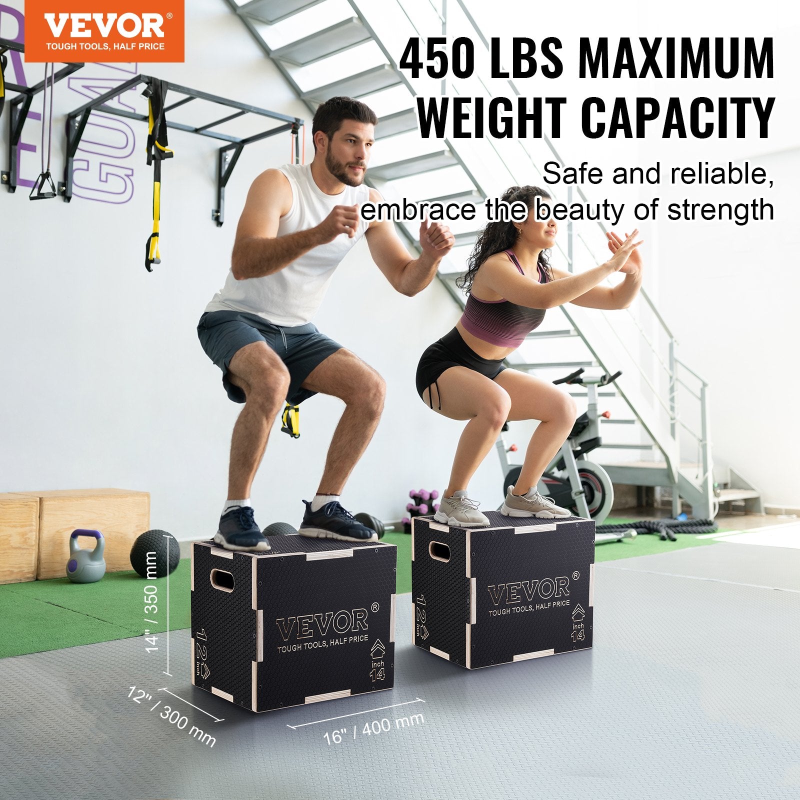 3 in 1 Plyometric Jump Box, 16/14/12 Inch Wooden Plyo Box, Platform & Jumping Agility Box, Anti-Slip Fitness V952-SHYTX161412Y7DDXDV0