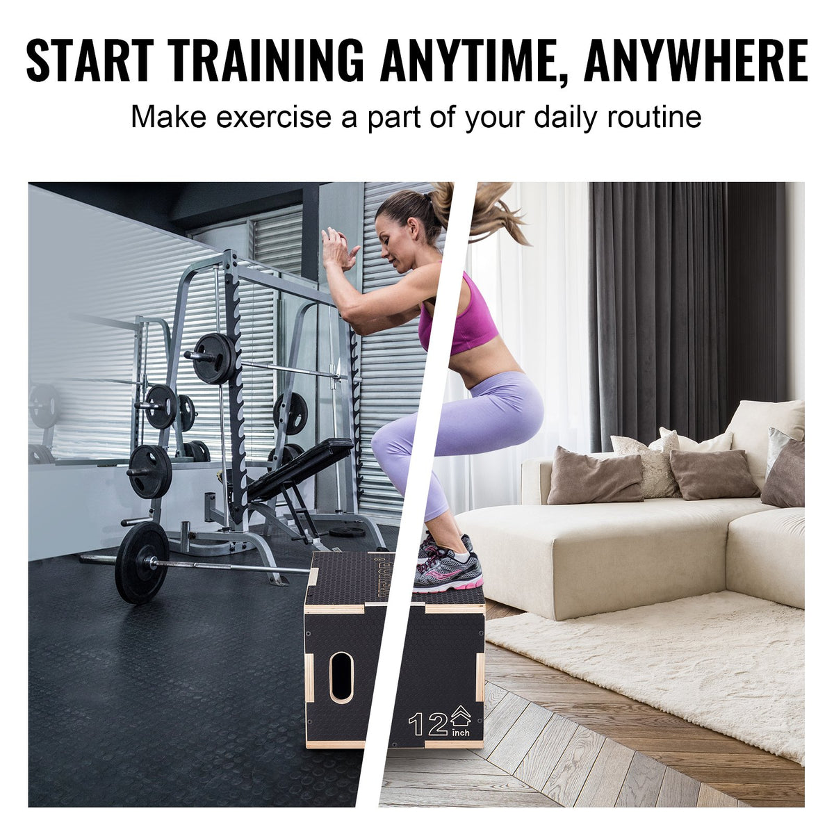 3 in 1 Plyometric Jump Box, 16/14/12 Inch Wooden Plyo Box, Platform & Jumping Agility Box, Anti-Slip Fitness V952-SHYTX161412Y7DDXDV0