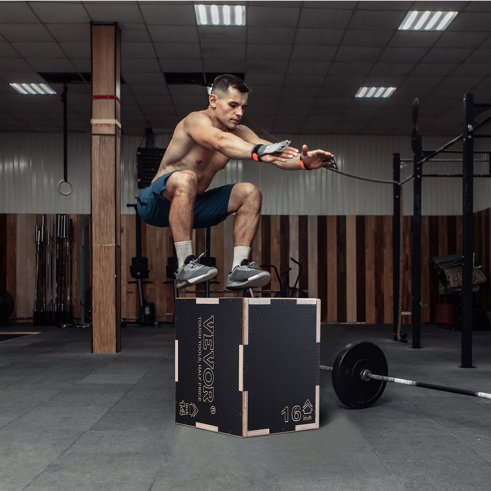 3 in 1 Plyometric Jump Box, 16/14/12 Inch Wooden Plyo Box, Platform & Jumping Agility Box, Anti-Slip Fitness V952-SHYTX161412Y7DDXDV0