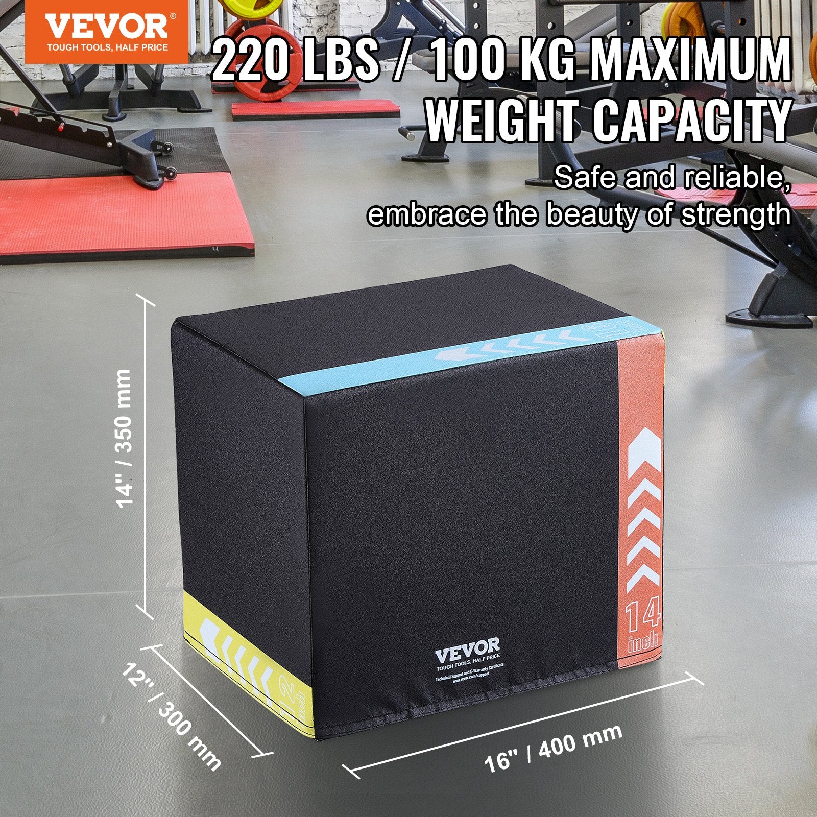 3 in 1 Plyometric Jump Box, 16/14/12 Inch Cotton Plyo Box, Platform & Jumping Agility Box, Anti-Slip Fitness V952-SHYTX161412YKXBJSV0