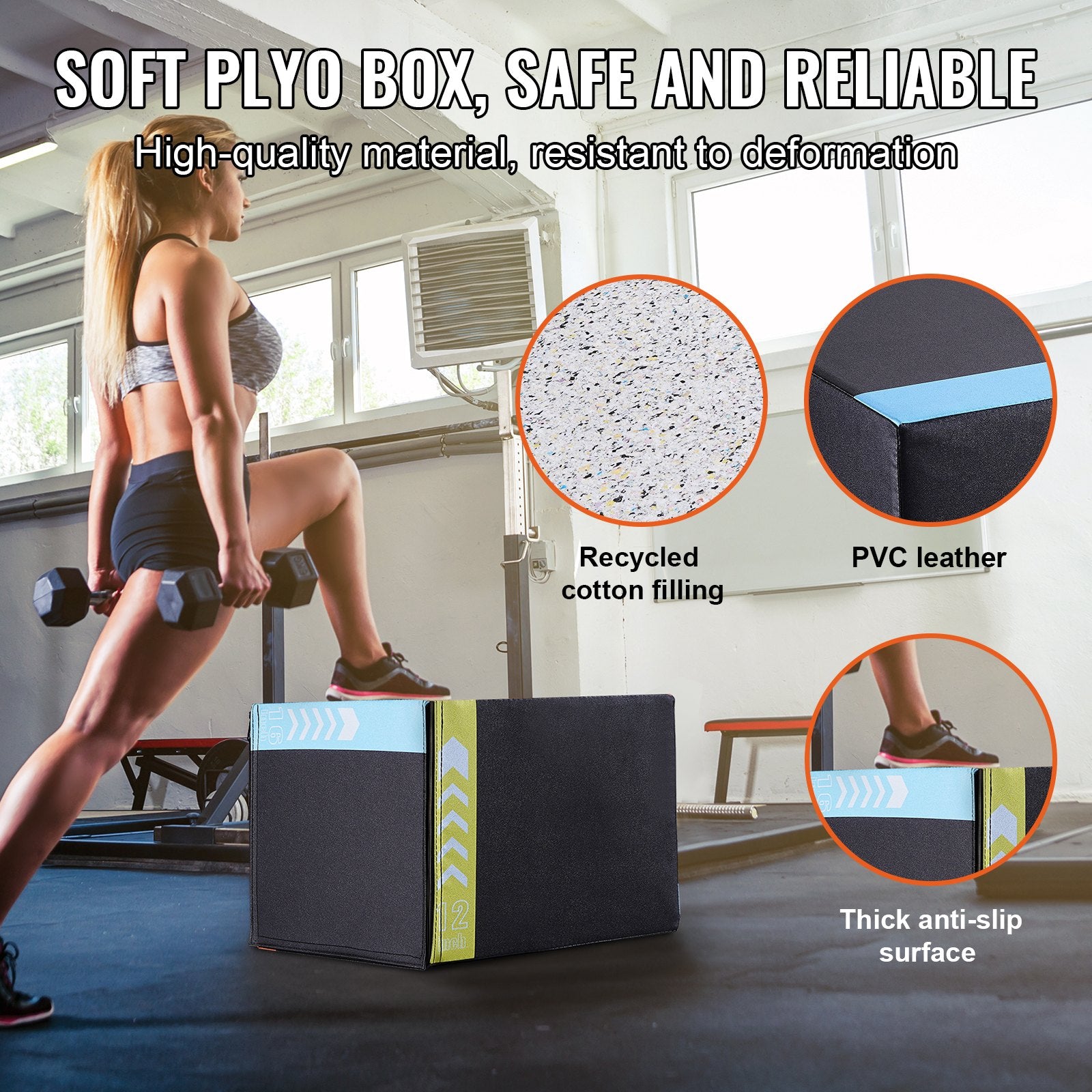 3 in 1 Plyometric Jump Box, 16/14/12 Inch Cotton Plyo Box, Platform & Jumping Agility Box, Anti-Slip Fitness V952-SHYTX161412YKXBJSV0