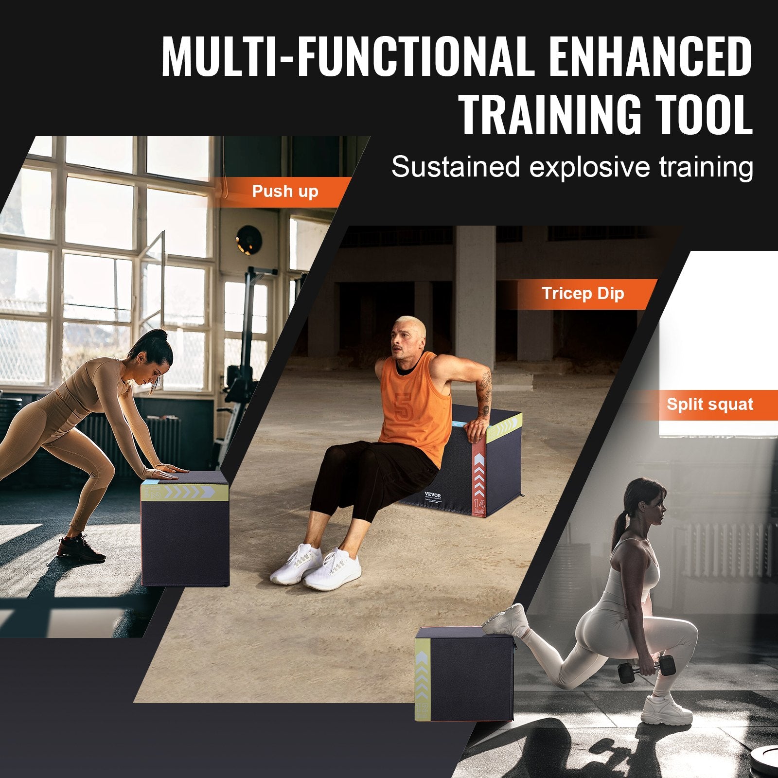 3 in 1 Plyometric Jump Box, 16/14/12 Inch Cotton Plyo Box, Platform & Jumping Agility Box, Anti-Slip Fitness V952-SHYTX161412YKXBJSV0