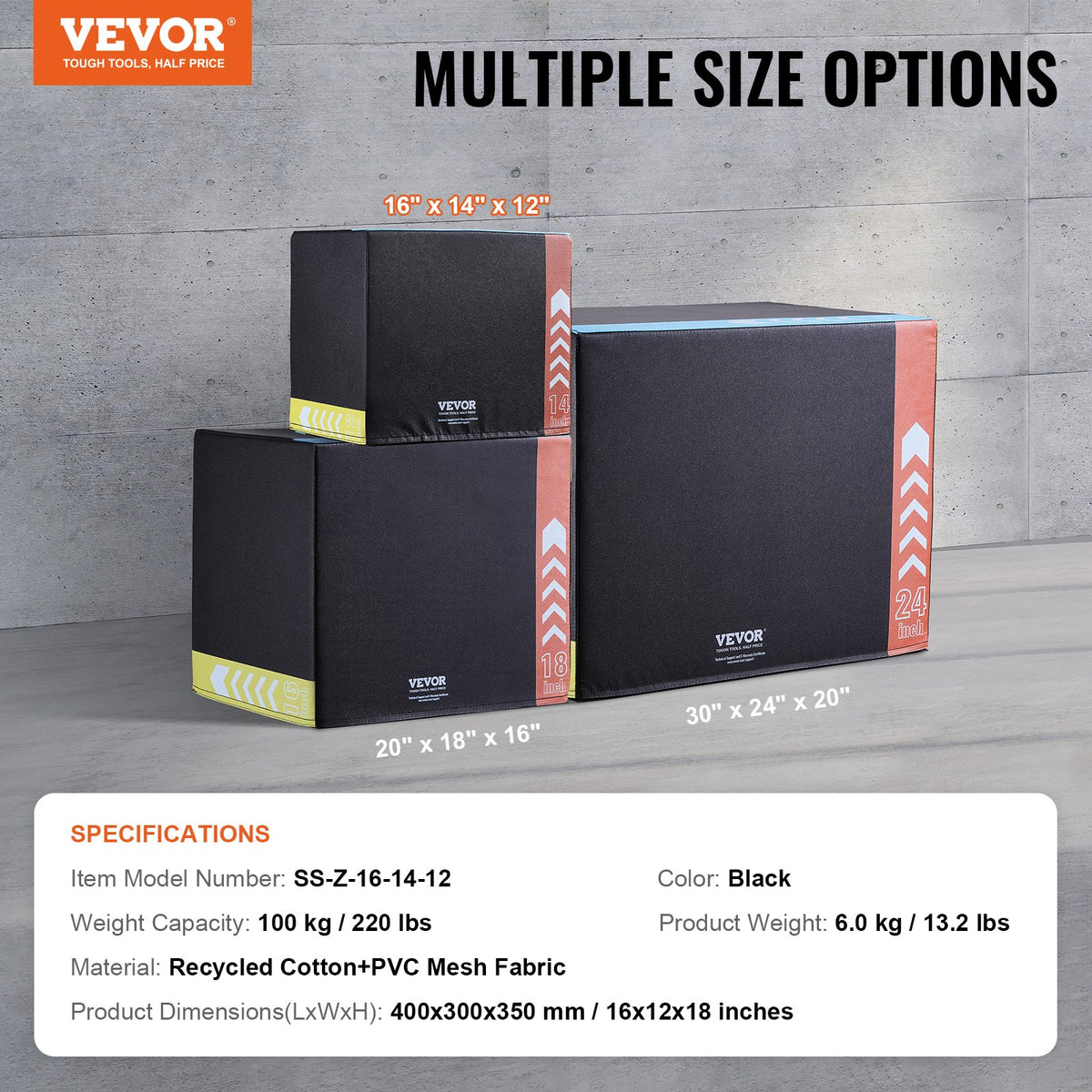 3 in 1 Plyometric Jump Box, 16/14/12 Inch Cotton Plyo Box, Platform & Jumping Agility Box, Anti-Slip Fitness V952-SHYTX161412YKXBJSV0