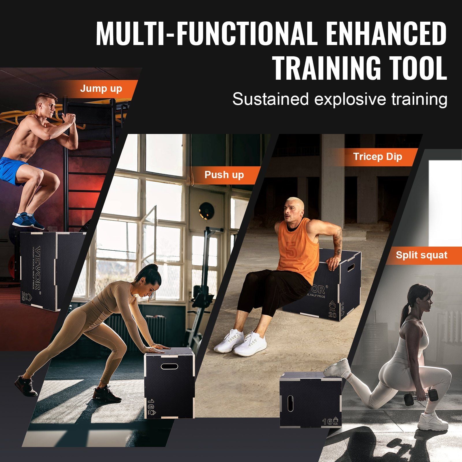 3 in 1 Plyometric Jump Box, 24/20/16 Inch Wooden Plyo Box, Platform & Jumping Agility Box, Anti-Slip Fitness V952-SHYTX242016YZO8I2V0