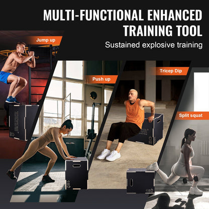 3 in 1 Plyometric Jump Box, 24/20/16 Inch Wooden Plyo Box, Platform & Jumping Agility Box, Anti-Slip Fitness V952-SHYTX242016YZO8I2V0