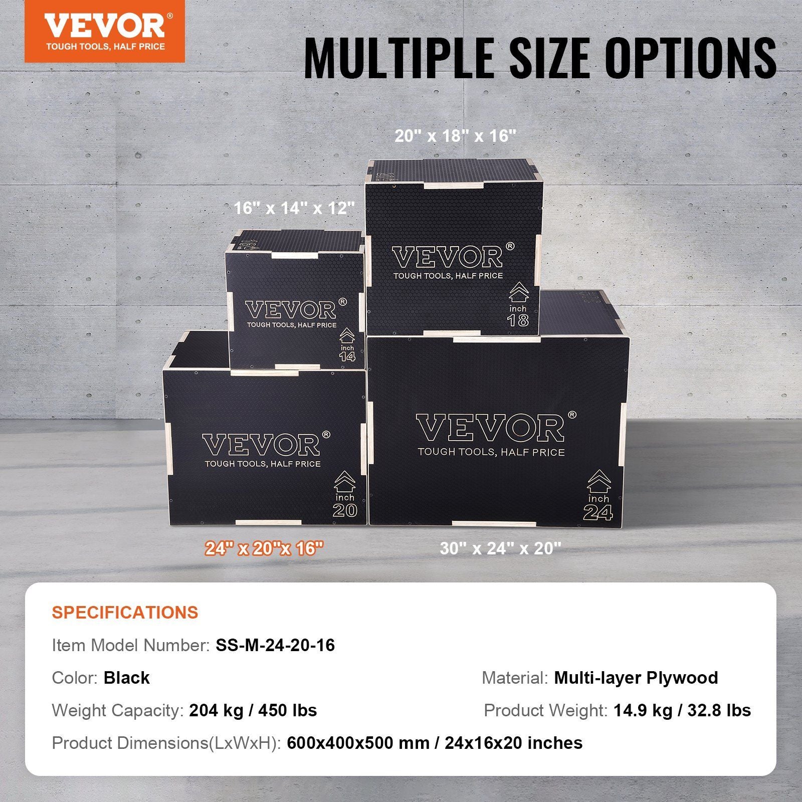 3 in 1 Plyometric Jump Box, 24/20/16 Inch Wooden Plyo Box, Platform & Jumping Agility Box, Anti-Slip Fitness V952-SHYTX242016YZO8I2V0