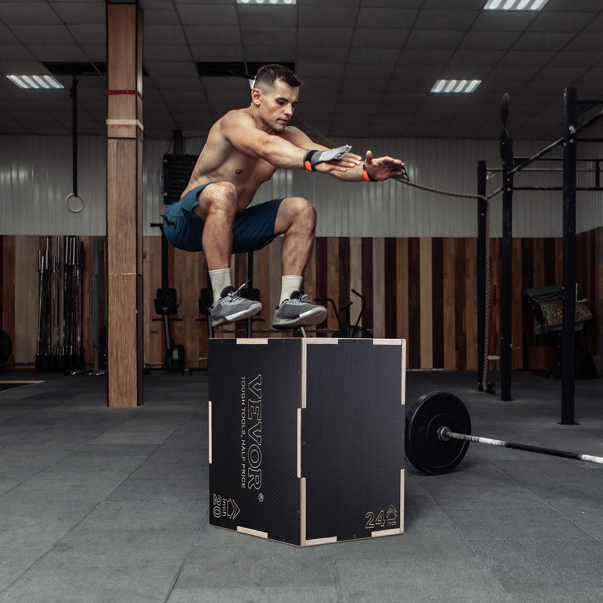 3 in 1 Plyometric Jump Box, 24/20/16 Inch Wooden Plyo Box, Platform & Jumping Agility Box, Anti-Slip Fitness V952-SHYTX242016YZO8I2V0