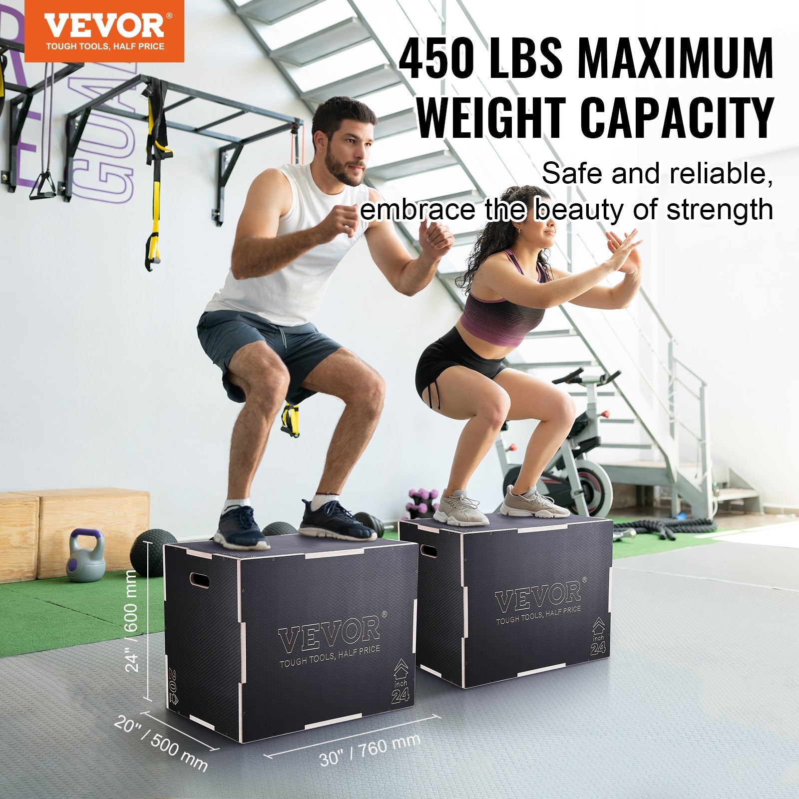 3 in 1 Plyometric Jump Box, 30/24/20 Inch Wooden Plyo Box, Platform & Jumping Agility Box, Anti-Slip Fitness V952-SHYTX302420YJ3BI5V0