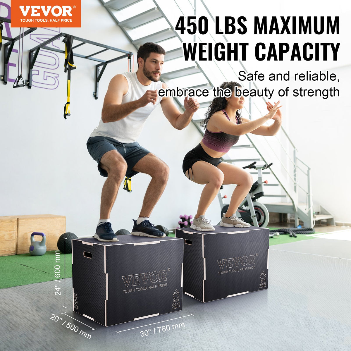 3 in 1 Plyometric Jump Box, 30/24/20 Inch Wooden Plyo Box, Platform & Jumping Agility Box, Anti-Slip Fitness V952-SHYTX302420YJ3BI5V0