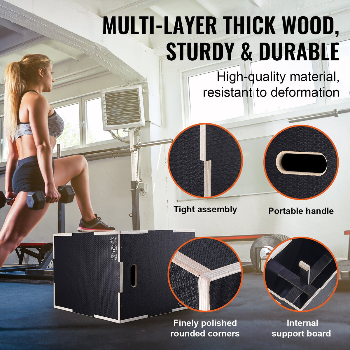 3 in 1 Plyometric Jump Box, 30/24/20 Inch Wooden Plyo Box, Platform & Jumping Agility Box, Anti-Slip Fitness V952-SHYTX302420YJ3BI5V0