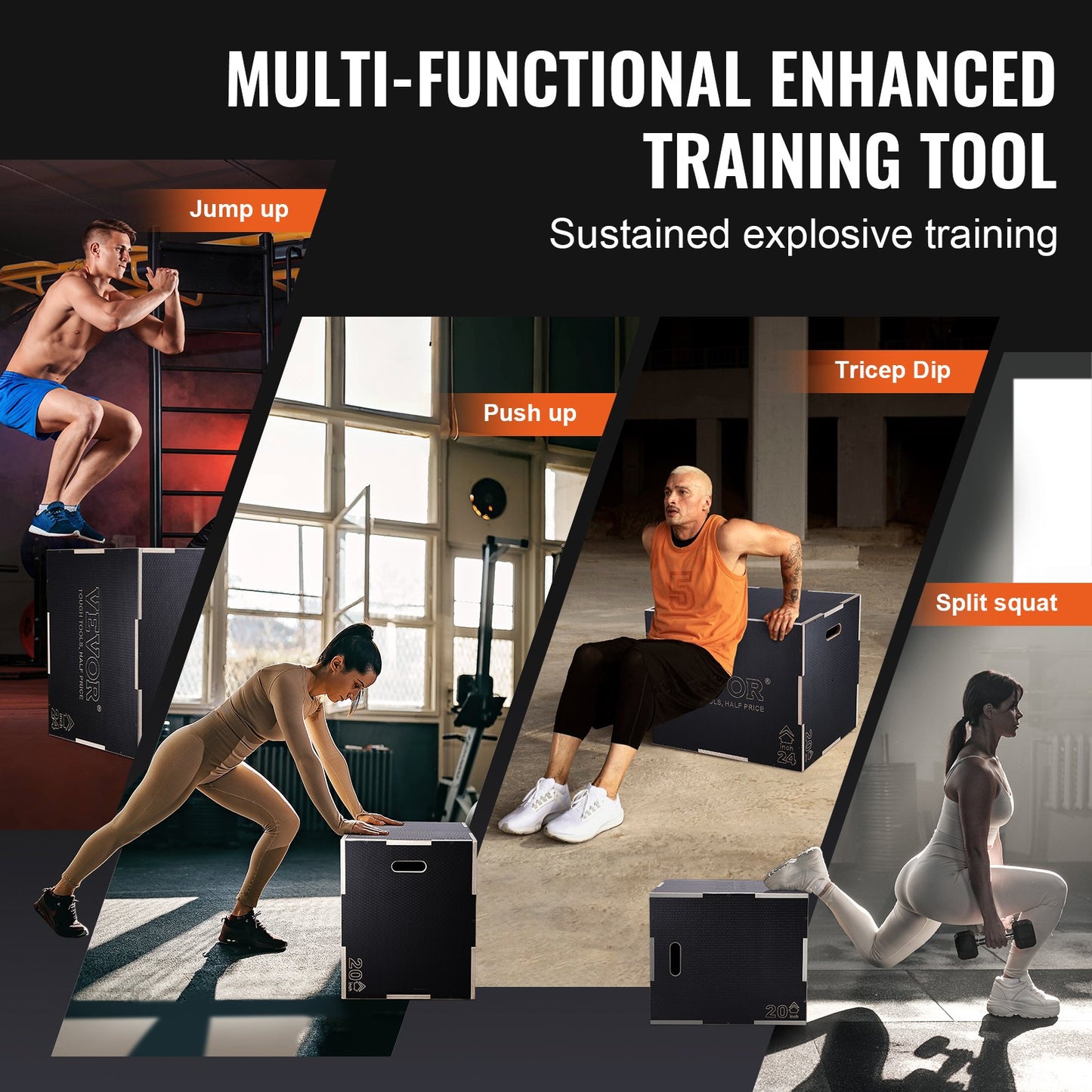 3 in 1 Plyometric Jump Box, 30/24/20 Inch Wooden Plyo Box, Platform & Jumping Agility Box, Anti-Slip Fitness V952-SHYTX302420YJ3BI5V0