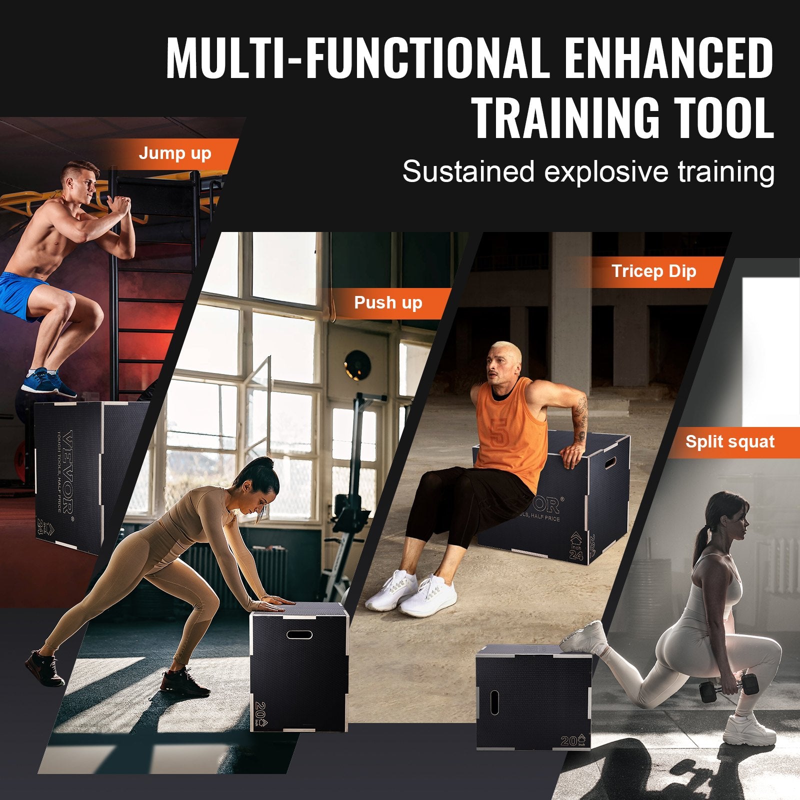 3 in 1 Plyometric Jump Box, 30/24/20 Inch Wooden Plyo Box, Platform & Jumping Agility Box, Anti-Slip Fitness V952-SHYTX302420YJ3BI5V0