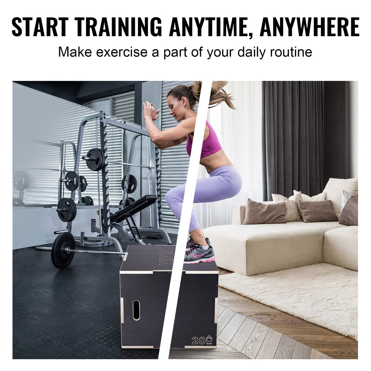 3 in 1 Plyometric Jump Box, 30/24/20 Inch Wooden Plyo Box, Platform & Jumping Agility Box, Anti-Slip Fitness V952-SHYTX302420YJ3BI5V0