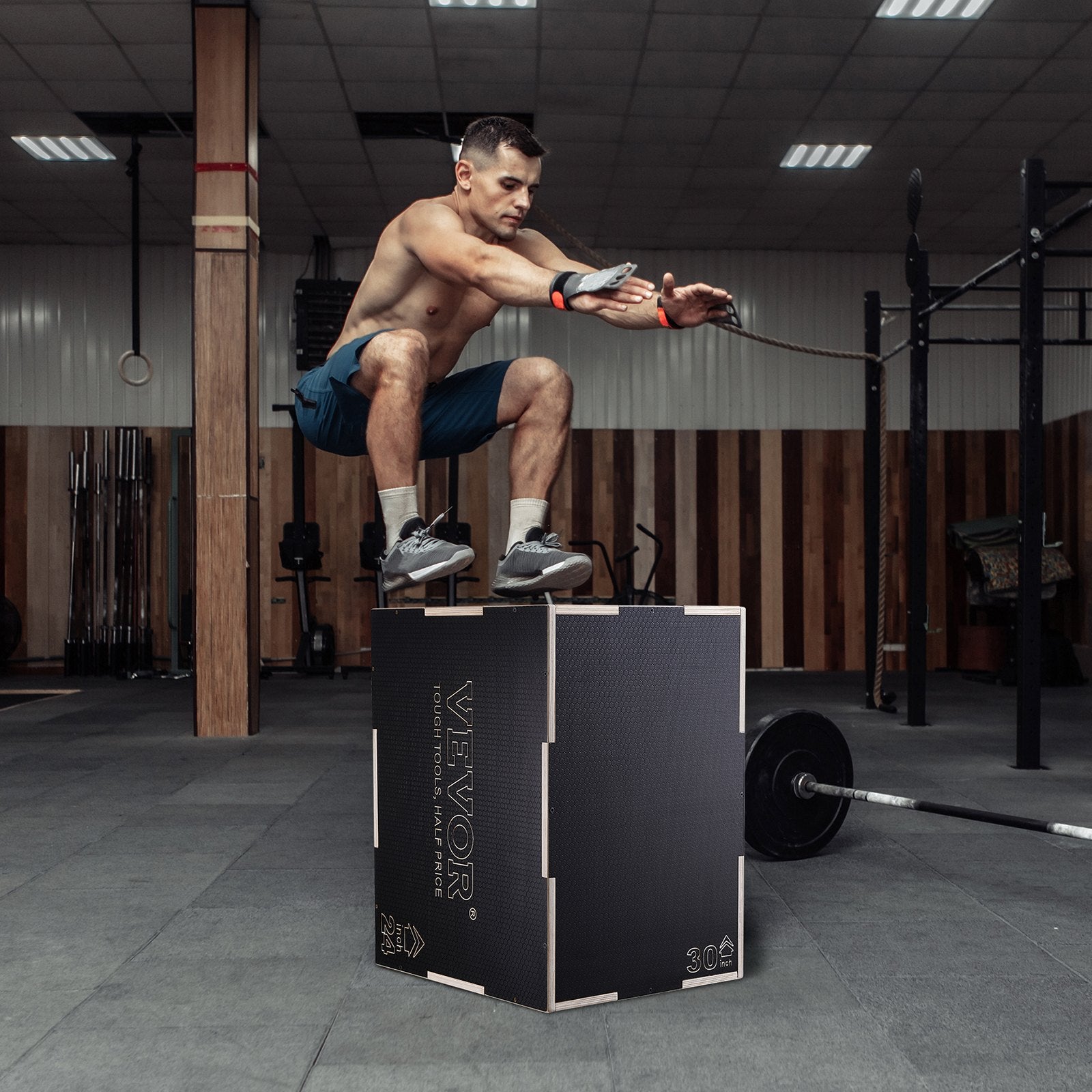3 in 1 Plyometric Jump Box, 30/24/20 Inch Wooden Plyo Box, Platform & Jumping Agility Box, Anti-Slip Fitness V952-SHYTX302420YJ3BI5V0