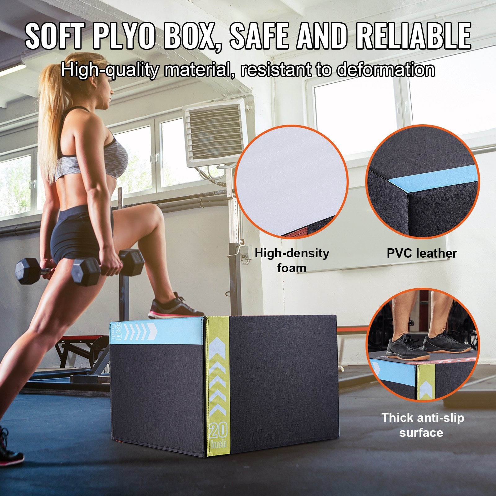 3 in 1 Plyometric Jump Box, 30/24/20 Inch Foam Plyo Box, Platform & Jumping Agility Box, Anti-Slip Fitness V952-SHYTX302420YSODG2V0