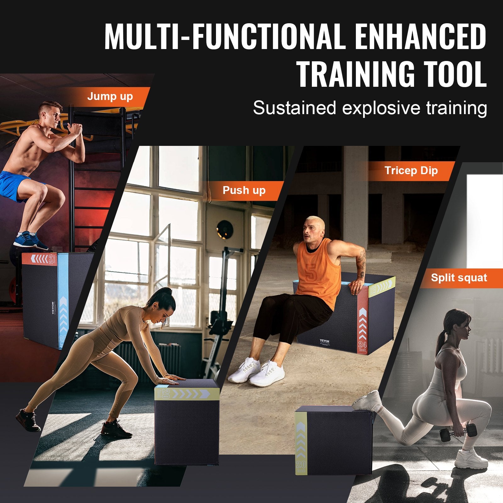 3 in 1 Plyometric Jump Box, 30/24/20 Inch Foam Plyo Box, Platform & Jumping Agility Box, Anti-Slip Fitness V952-SHYTX302420YSODG2V0