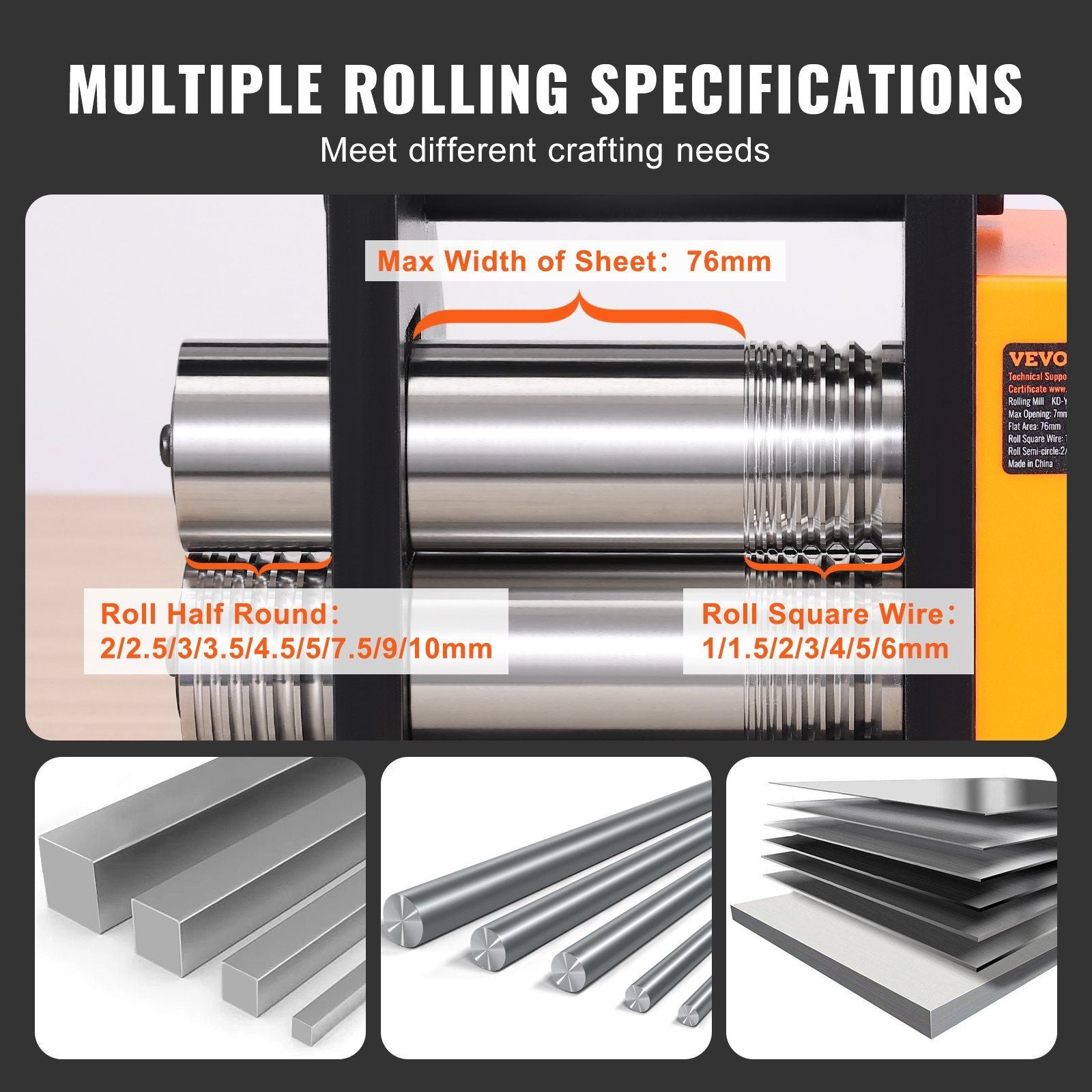 Rolling Mill, 3"/76 mm Jewelry Rolling Mill Machine, 1: 2 Gear Ratio, 3-in-1 Multi-function Rolling Mill, V952-SHYYPJ3H10000SGWWV0