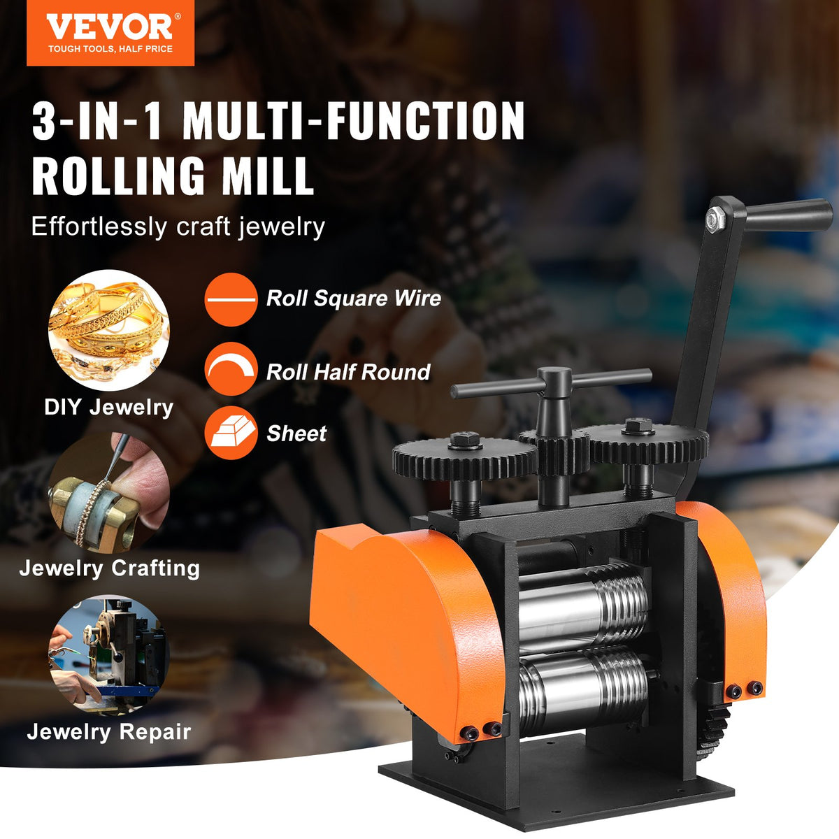 Rolling Mill, 1.77"/45 mm Jewelry Rolling Mill Machine, 1: 2.4 Gear Ratio, 3-in-1 Multi-function Rolling V952-SHYYPJ3H145MRZZ3YV0