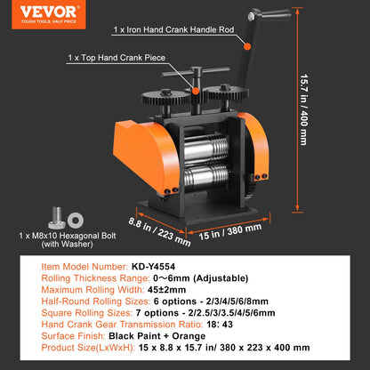 Rolling Mill, 1.77"/45 mm Jewelry Rolling Mill Machine, 1: 2.4 Gear Ratio, 3-in-1 Multi-function Rolling V952-SHYYPJ3H145MRZZ3YV0