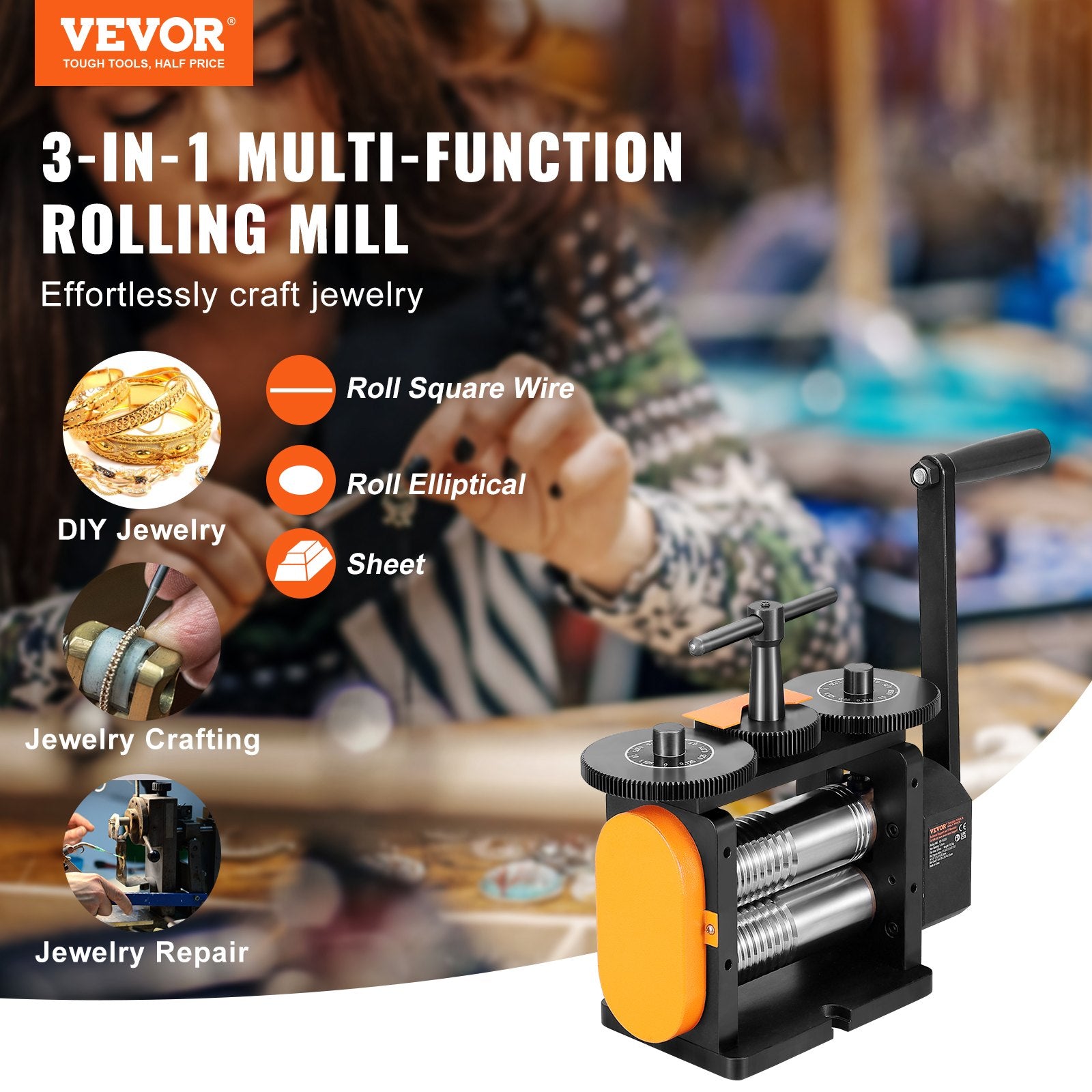 Rolling Mill, 2.24"/57 mm Jewelry Rolling Mill Machine, 1: 2 Gear Ratio, 3-in-1 Multi-function Rolling Mill, V952-SHYYPJ3H157M2T9N9V0