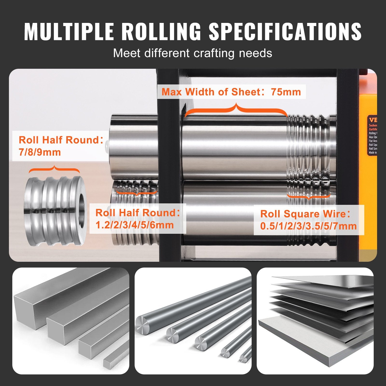 Rolling Mill, 2.95"/75 mm Jewelry Rolling Mill Machine, 1: 2 Gear Ratio, 3-in-1 Multi-function Rolling Mill, V952-SHYYPJ3H175MUUC1YV0