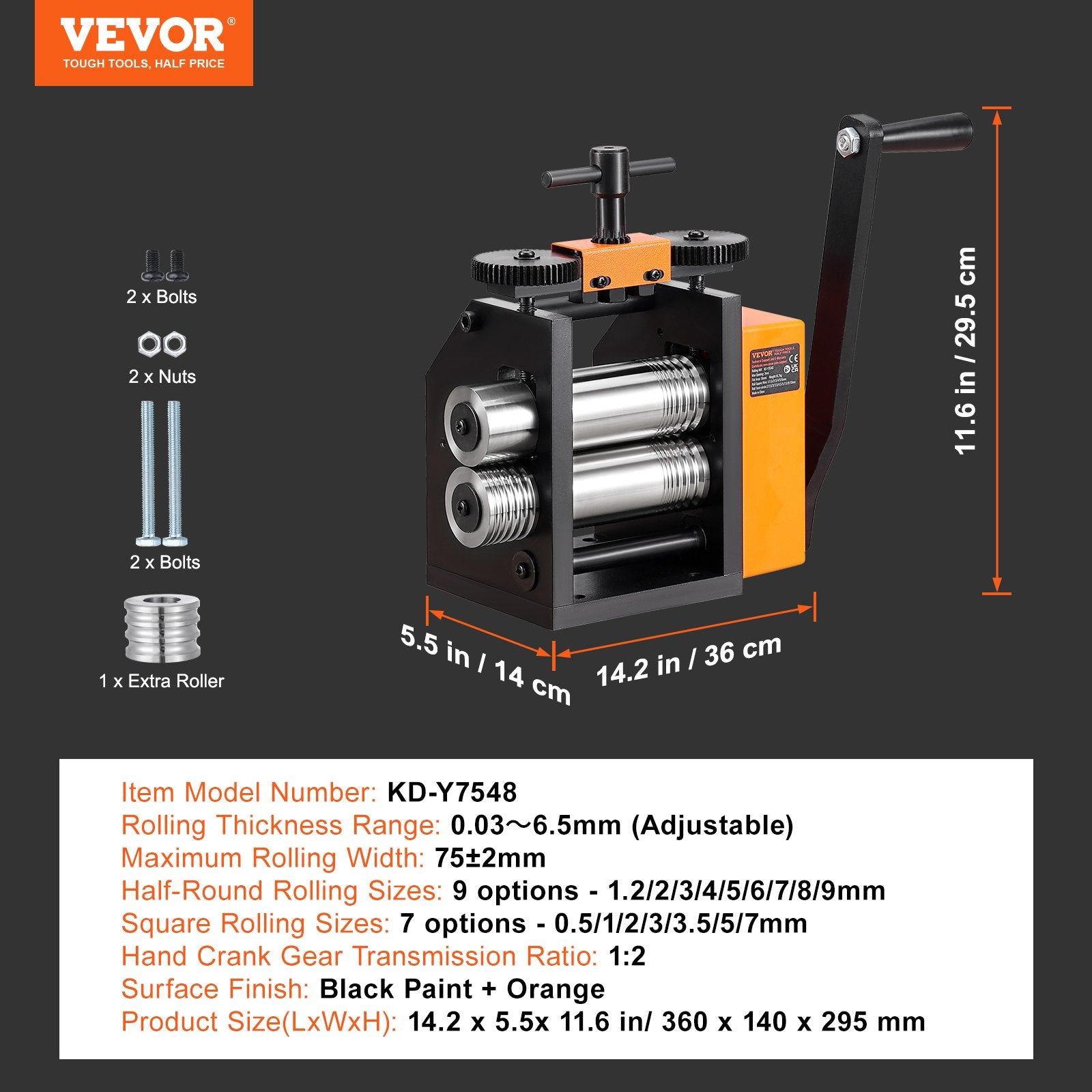 Rolling Mill, 2.95"/75 mm Jewelry Rolling Mill Machine, 1: 2 Gear Ratio, 3-in-1 Multi-function Rolling Mill, V952-SHYYPJ3H175MUUC1YV0
