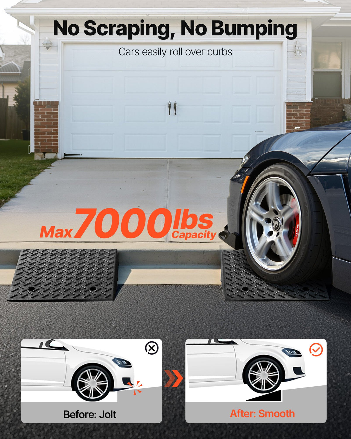 Driveway Curb Ramp, 3.175 Tons Load Capacity, 17.8 cm Rise Height Heavy Duty Curbside Bridge Ramp with V952-SJDLYPD20207V3IGL001V0