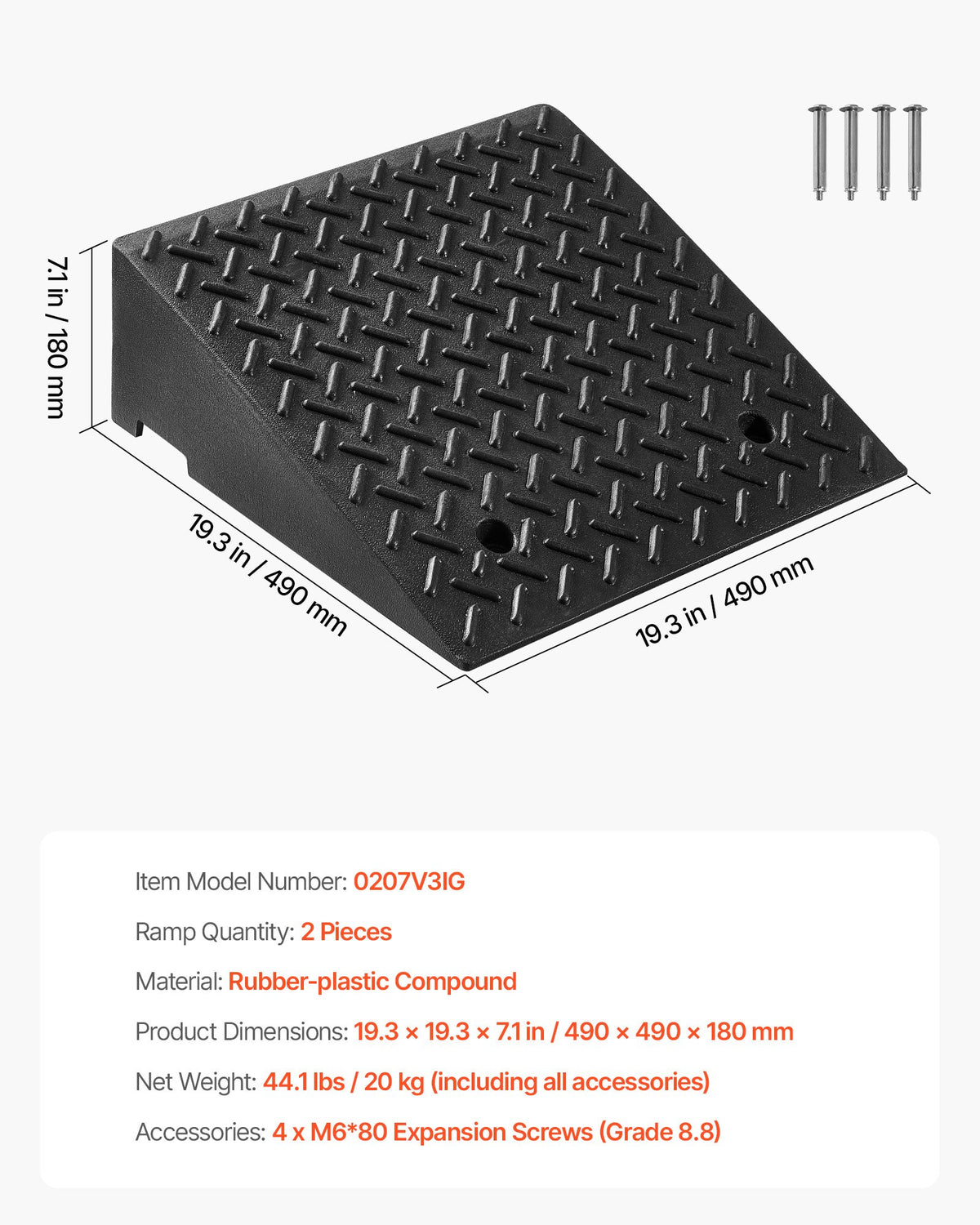 Driveway Curb Ramp, 3.175 Tons Load Capacity, 17.8 cm Rise Height Heavy Duty Curbside Bridge Ramp with V952-SJDLYPD20207V3IGL001V0