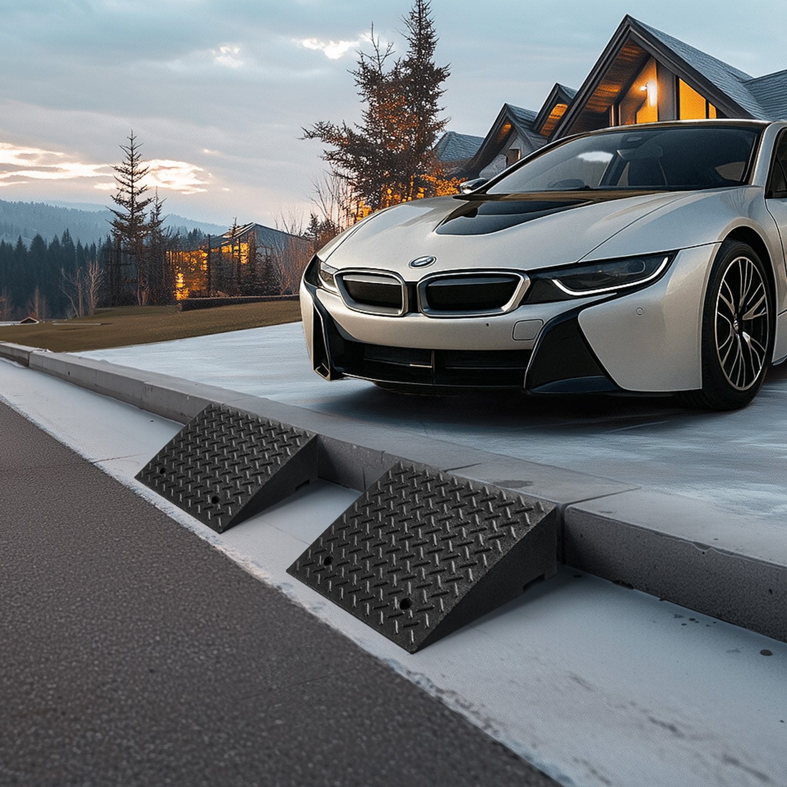 Driveway Curb Ramp, 3.175 Tons Load Capacity, 17.8 cm Rise Height Heavy Duty Curbside Bridge Ramp with V952-SJDLYPD20207V3IGL001V0