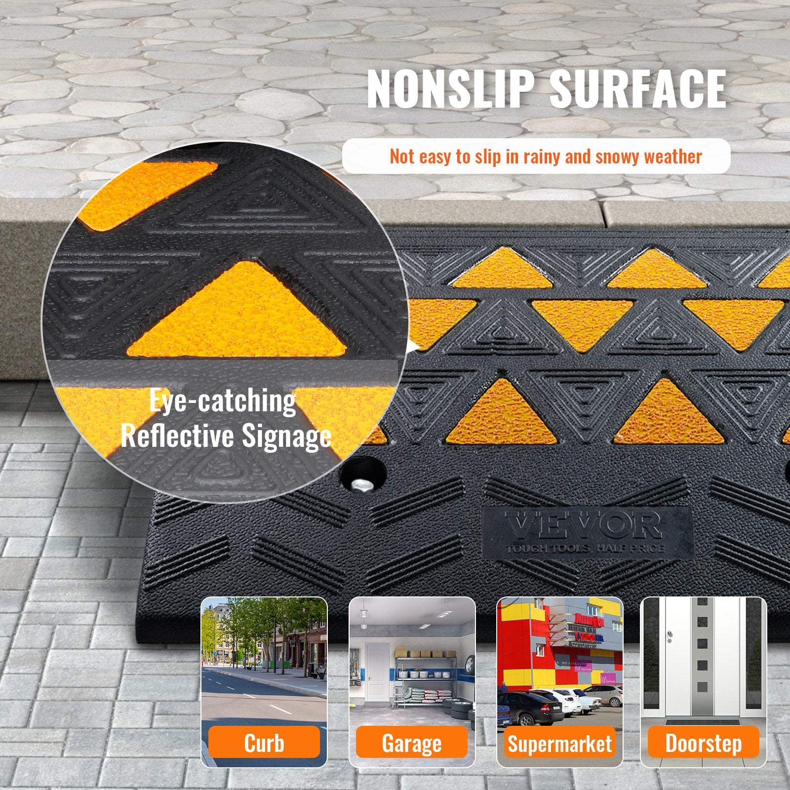 Rubber Curb Ramp 15.2 cm Rise Height Sidewalk Curb Ramp, 37 cm Width 49.1 cm Length Driveway Ramp for Curb, V952-SJDLYPDGB1197GOBVV0