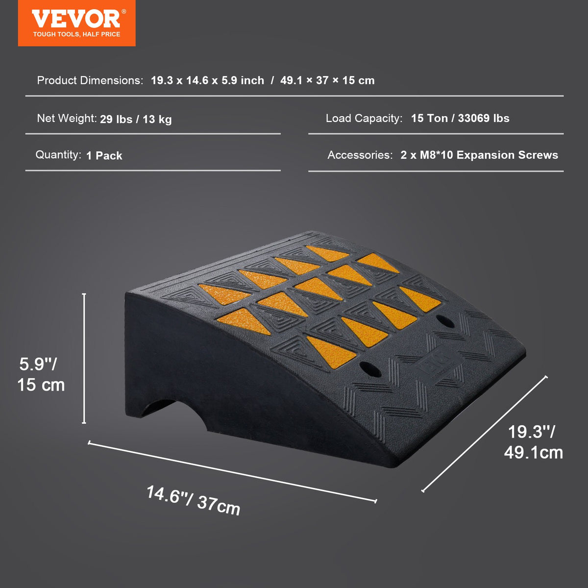 Rubber Curb Ramp 15.2 cm Rise Height Sidewalk Curb Ramp, 37 cm Width 49.1 cm Length Driveway Ramp for Curb, V952-SJDLYPDGB1197GOBVV0