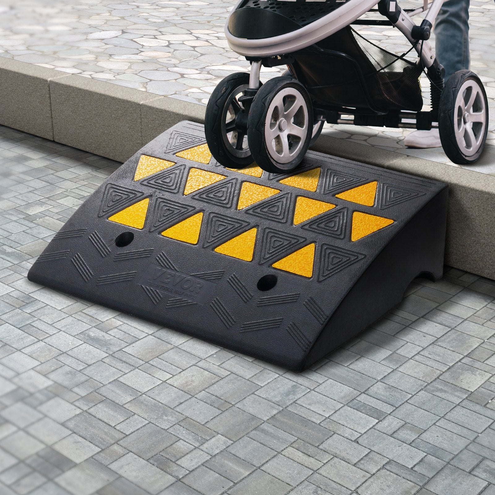 Rubber Curb Ramp 15.2 cm Rise Height Sidewalk Curb Ramp, 37 cm Width 49.1 cm Length Driveway Ramp for Curb, V952-SJDLYPDGB1197GOBVV0