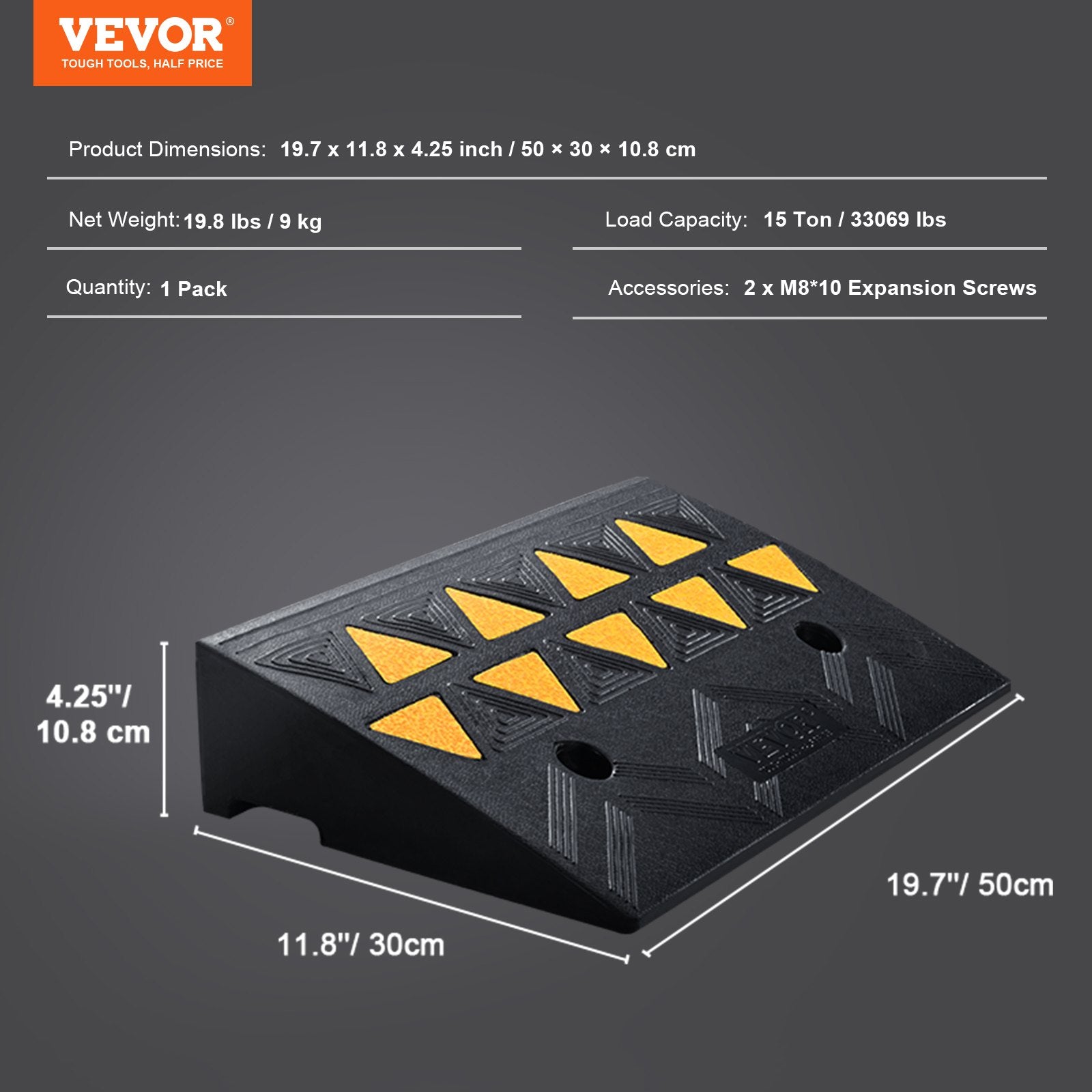 Rubber Curb Ramp 10.8 cm Rise Height Sidewalk Curb Ramp, 30 cm Width 50 cm Length Driveway Ramp for Curb, 15T V952-SJDLYPDGB1197IMYQV0