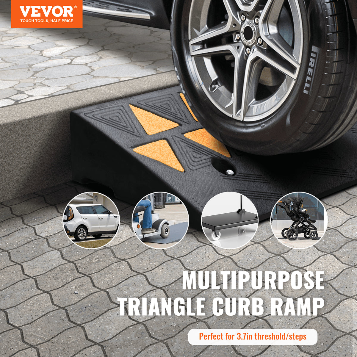 Rubber Curb Ramp 9.4 cm Rise Height Sidewalk Curb Ramp, 25 cm Width 100 cm Length Driveway Ramp for Curb, 15T V952-SJDLYPDGB139420KPV0