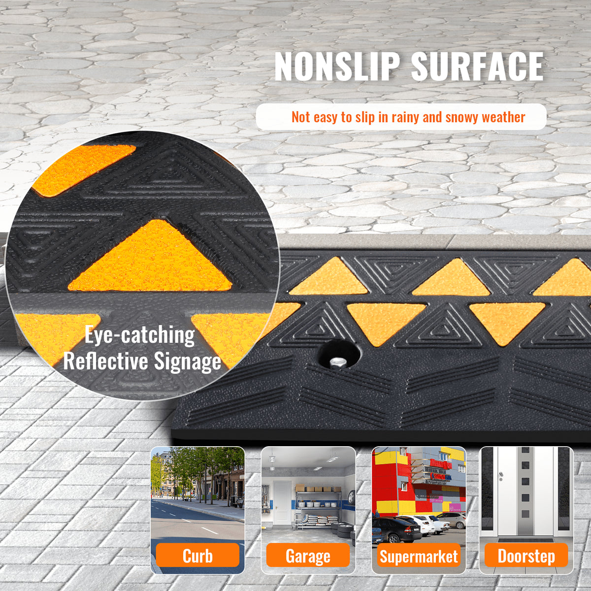 Rubber Curb Ramp 9.4 cm Rise Height Sidewalk Curb Ramp, 25 cm Width 100 cm Length Driveway Ramp for Curb, 15T V952-SJDLYPDGB139420KPV0