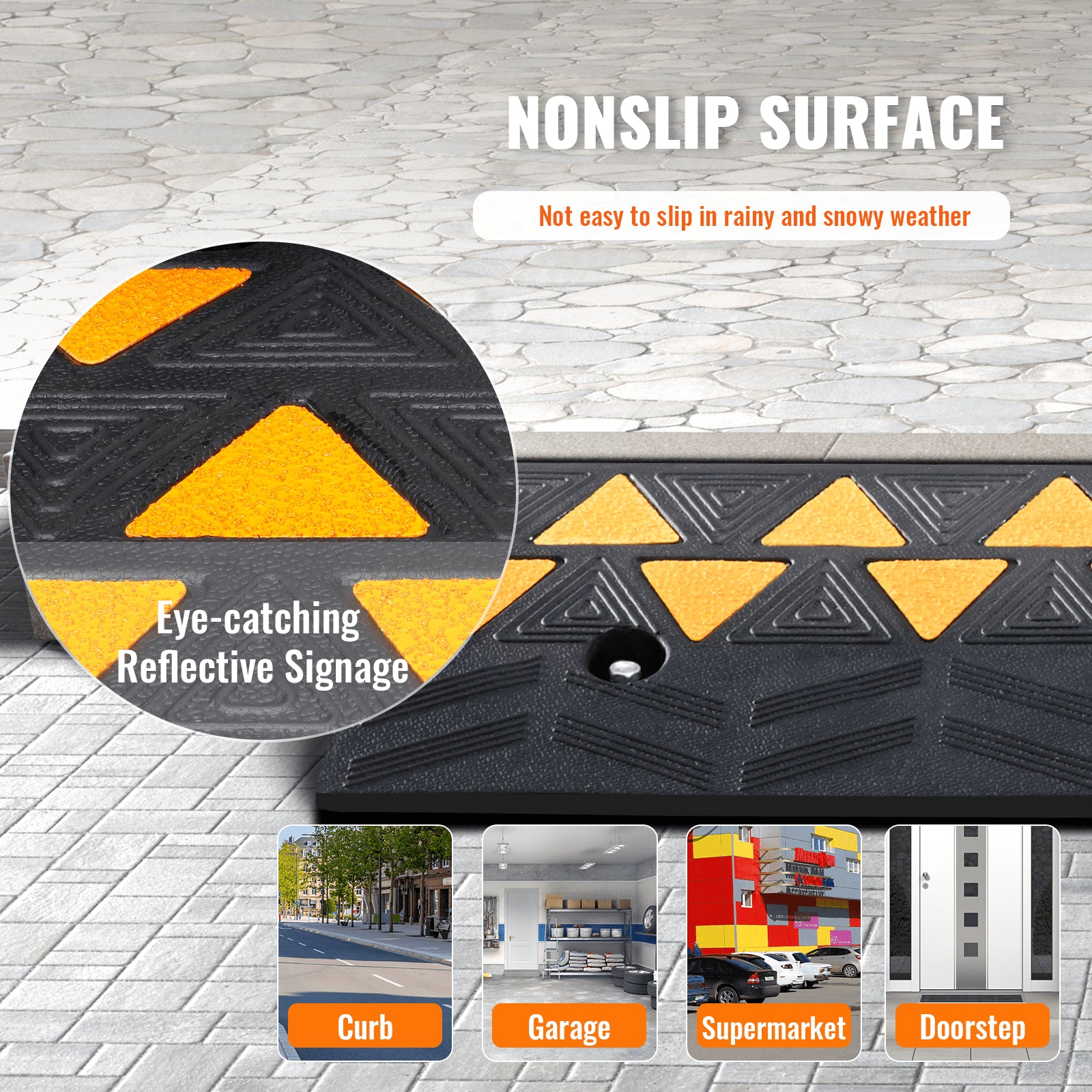 Rubber Curb Ramp 9.4 cm Rise Height Sidewalk Curb Ramp, 25 cm Width 100 cm Length Driveway Ramp for Curb, 15T V952-SJDLYPDGB139420KPV0