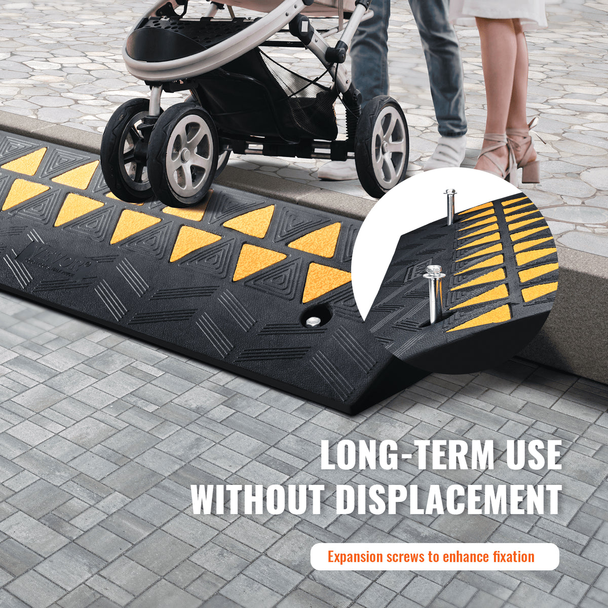 Rubber Curb Ramp 9.4 cm Rise Height Sidewalk Curb Ramp, 25 cm Width 100 cm Length Driveway Ramp for Curb, 15T V952-SJDLYPDGB139420KPV0