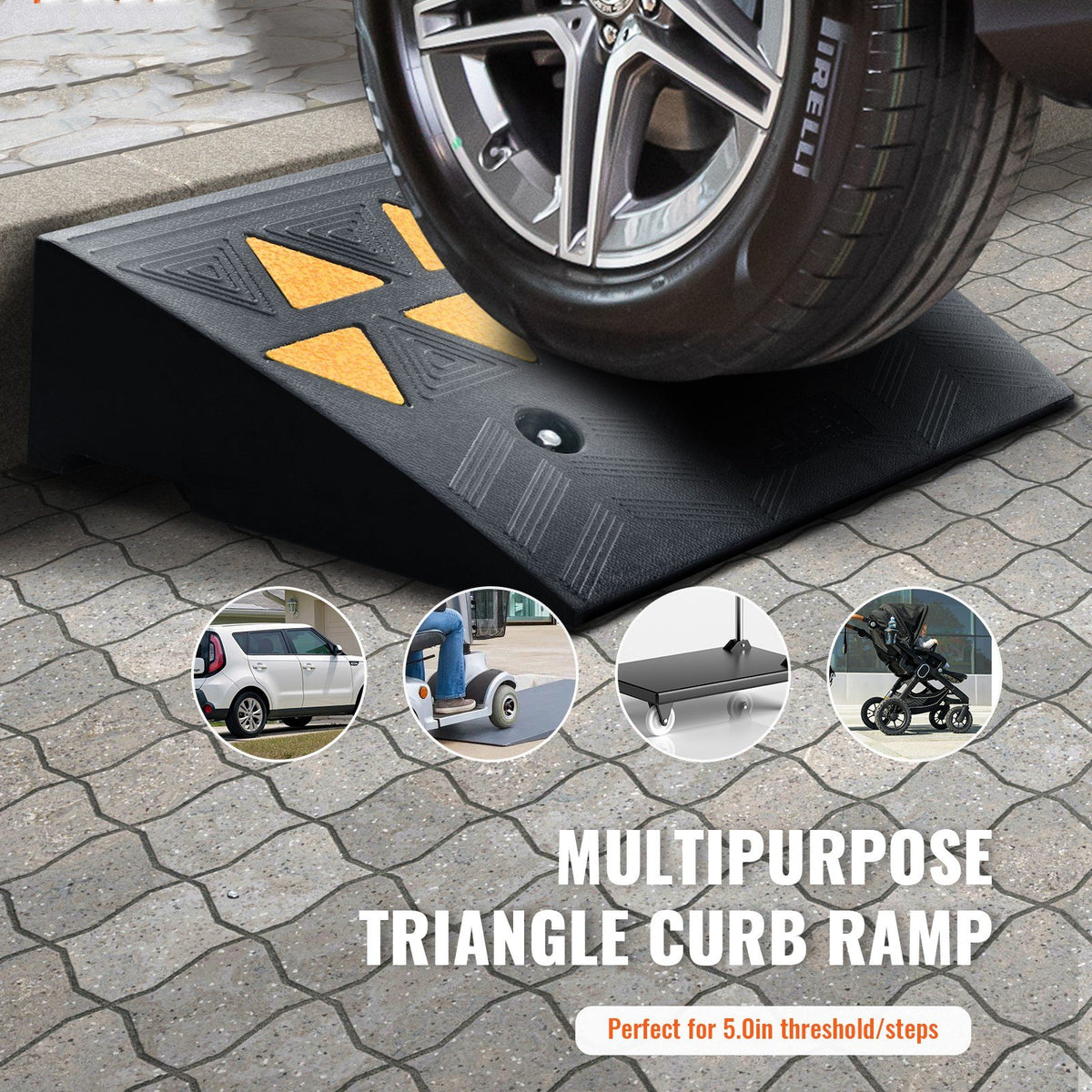 Rubber Curb Ramp 2 Pack, 12.7 cm Rise Height Heavy-Duty 15 tons Load Capacity Threshold Ramps, Driveway Ramps V952-SJDLYPDGB2190CQUPV0