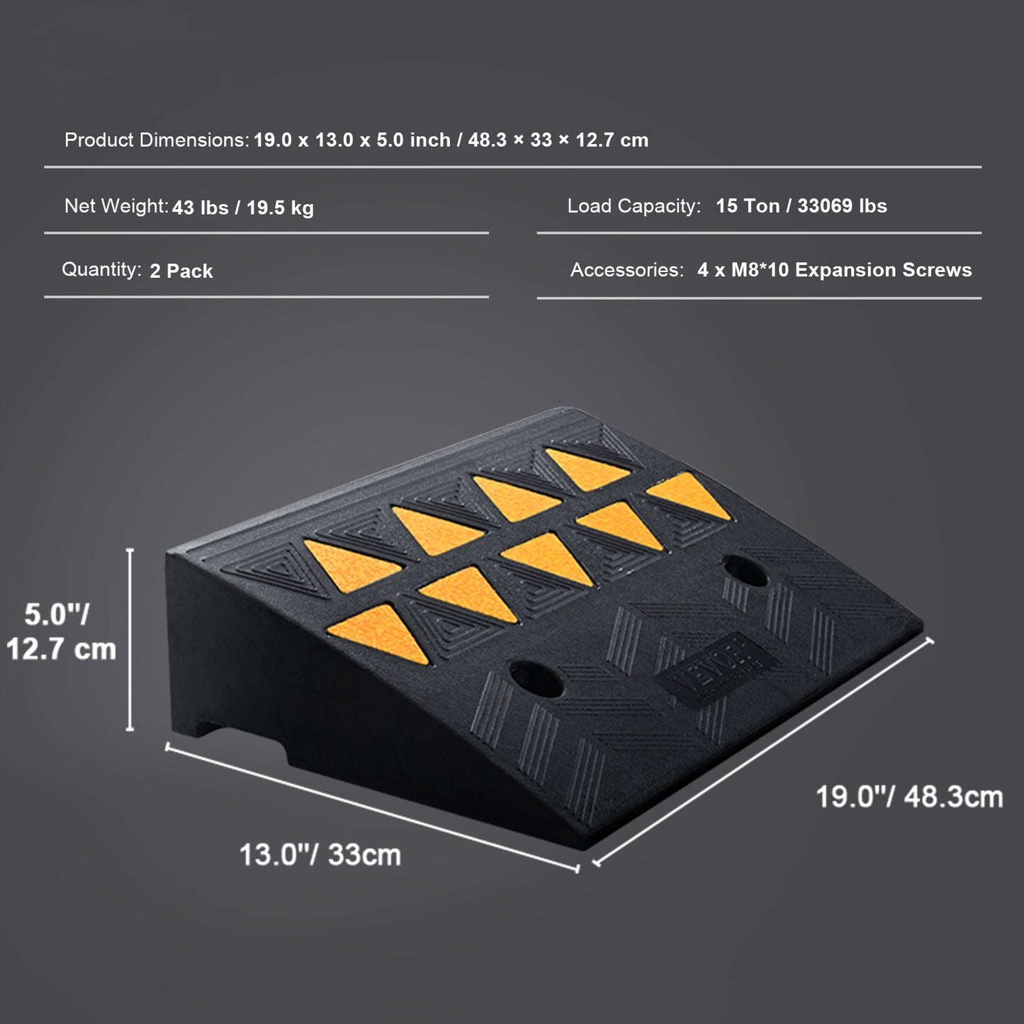 Rubber Curb Ramp 2 Pack, 12.7 cm Rise Height Heavy-Duty 15 tons Load Capacity Threshold Ramps, Driveway Ramps V952-SJDLYPDGB2190CQUPV0