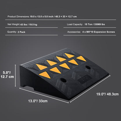 Rubber Curb Ramp 2 Pack, 12.7 cm Rise Height Heavy-Duty 15 tons Load Capacity Threshold Ramps, Driveway Ramps V952-SJDLYPDGB2190CQUPV0