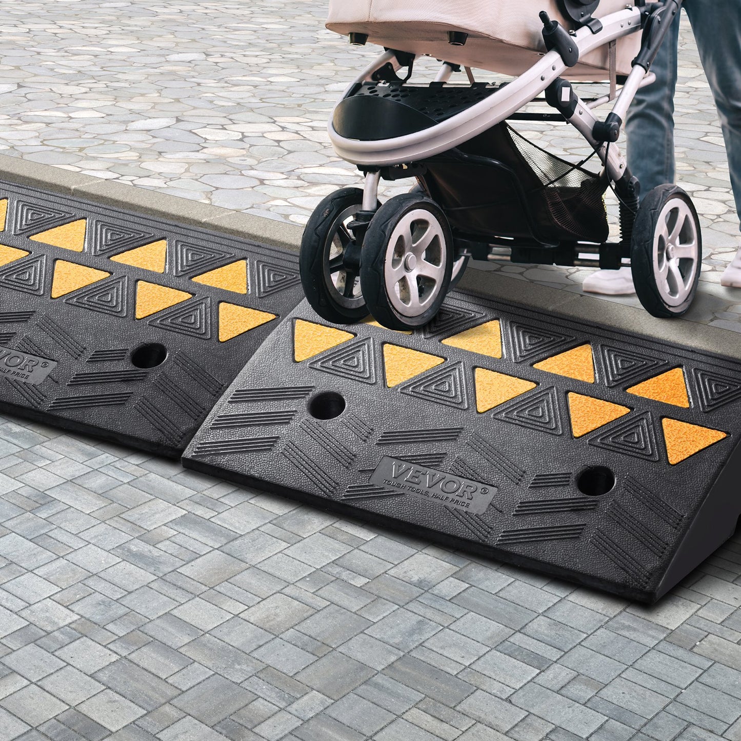 Rubber Curb Ramp 2 Pack, 12.7 cm Rise Height Heavy-Duty 15 tons Load Capacity Threshold Ramps, Driveway Ramps V952-SJDLYPDGB2190CQUPV0