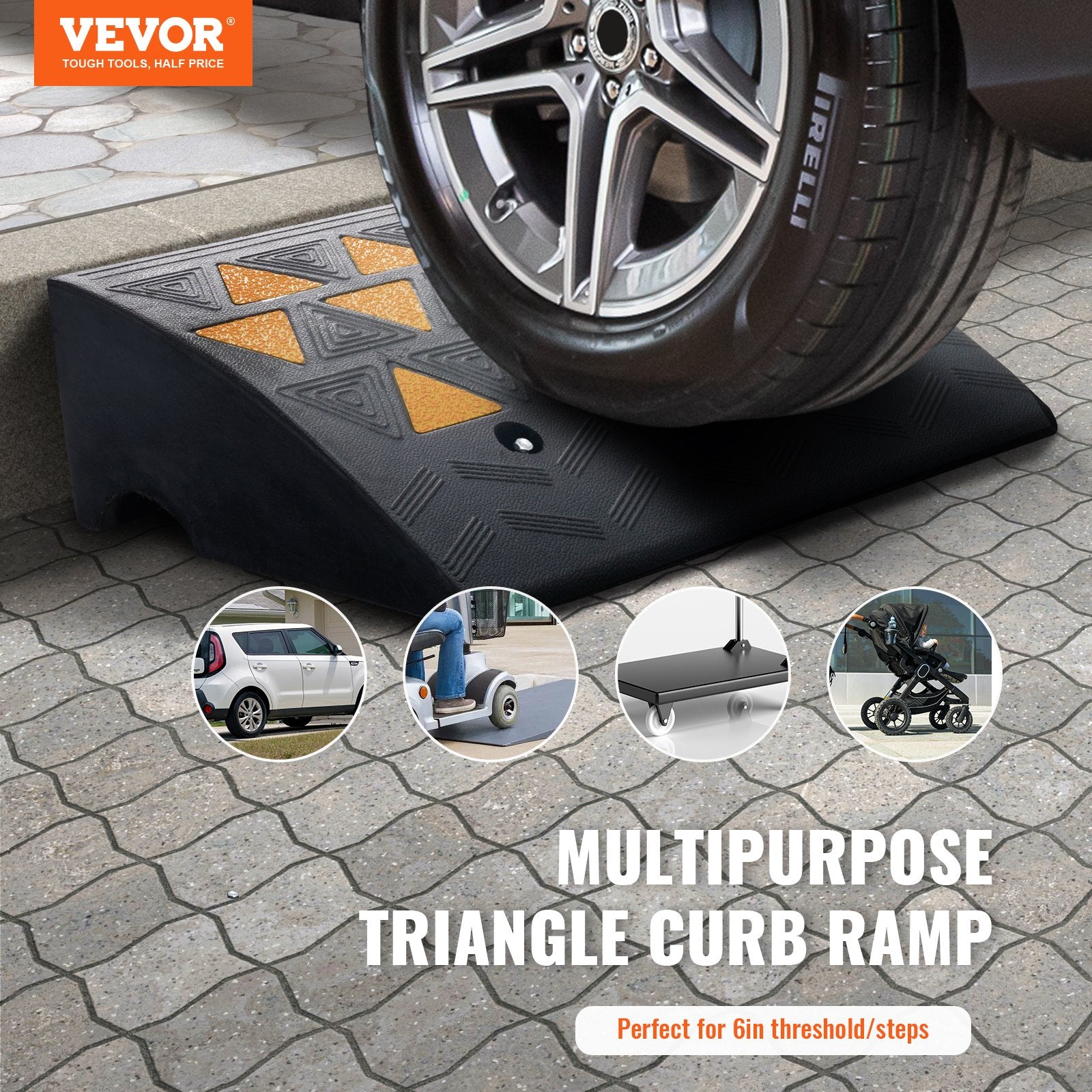 Rubber Curb Ramp 2 Pack, 15.2 cm Rise Height Heavy-Duty 15 tons Load Capacity Threshold Ramps, Driveway Ramps V952-SJDLYPDGB2197XHMWV0