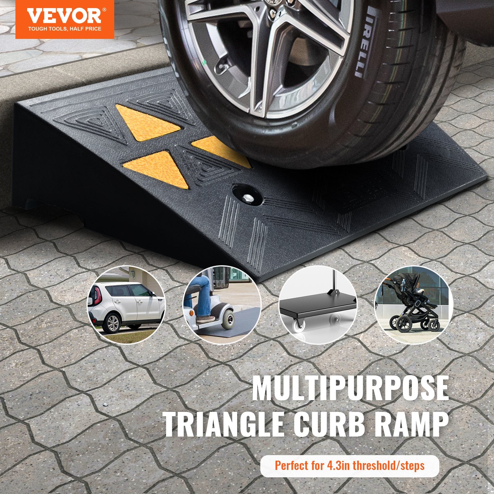 Rubber Curb Ramp 2 Pack, 11 cm Rise Height Heavy-Duty 15 tons Load Capacity Threshold Ramps, Driveway Ramps V952-SJDLYPDGB2197XYY7V0