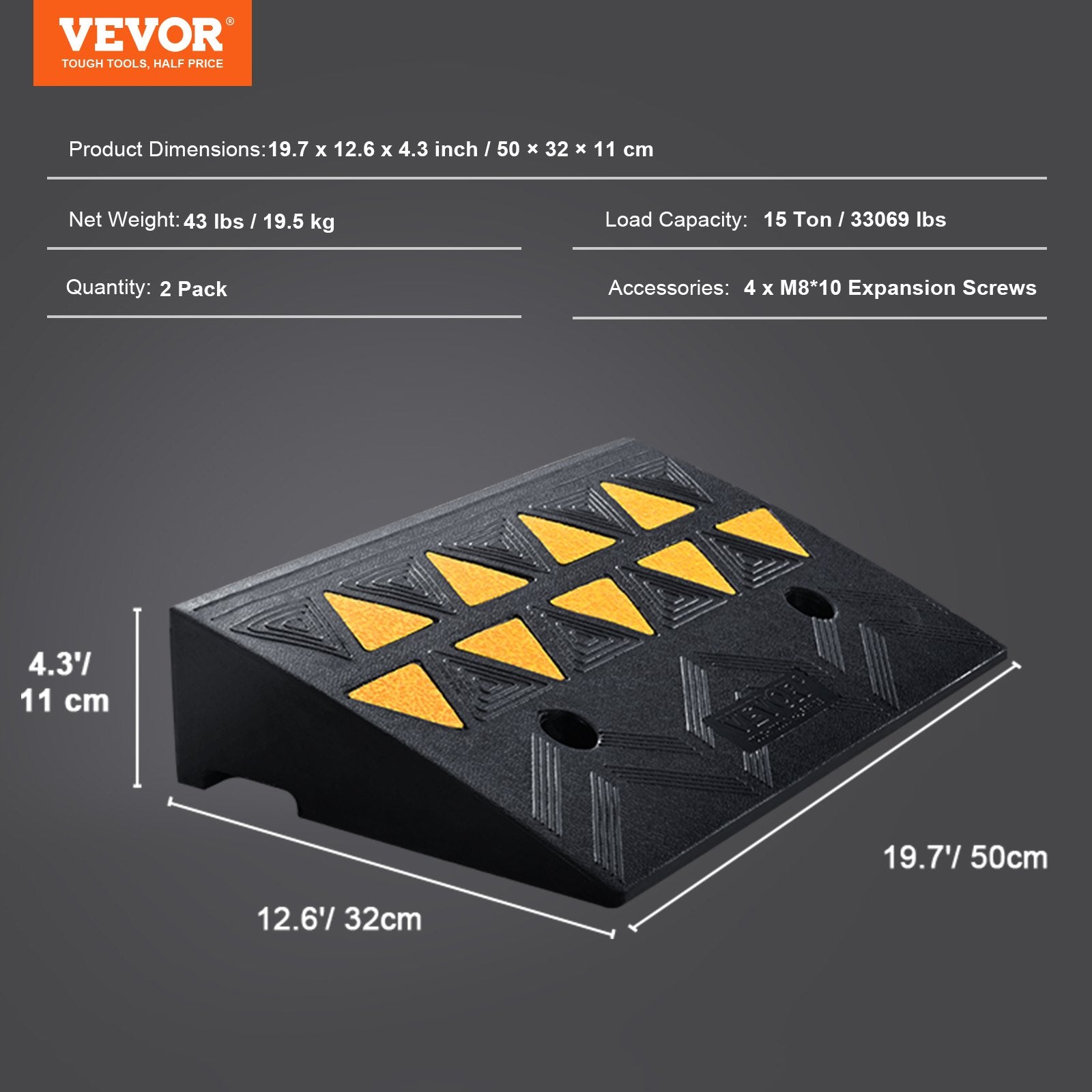 Rubber Curb Ramp 2 Pack, 11 cm Rise Height Heavy-Duty 15 tons Load Capacity Threshold Ramps, Driveway Ramps V952-SJDLYPDGB2197XYY7V0