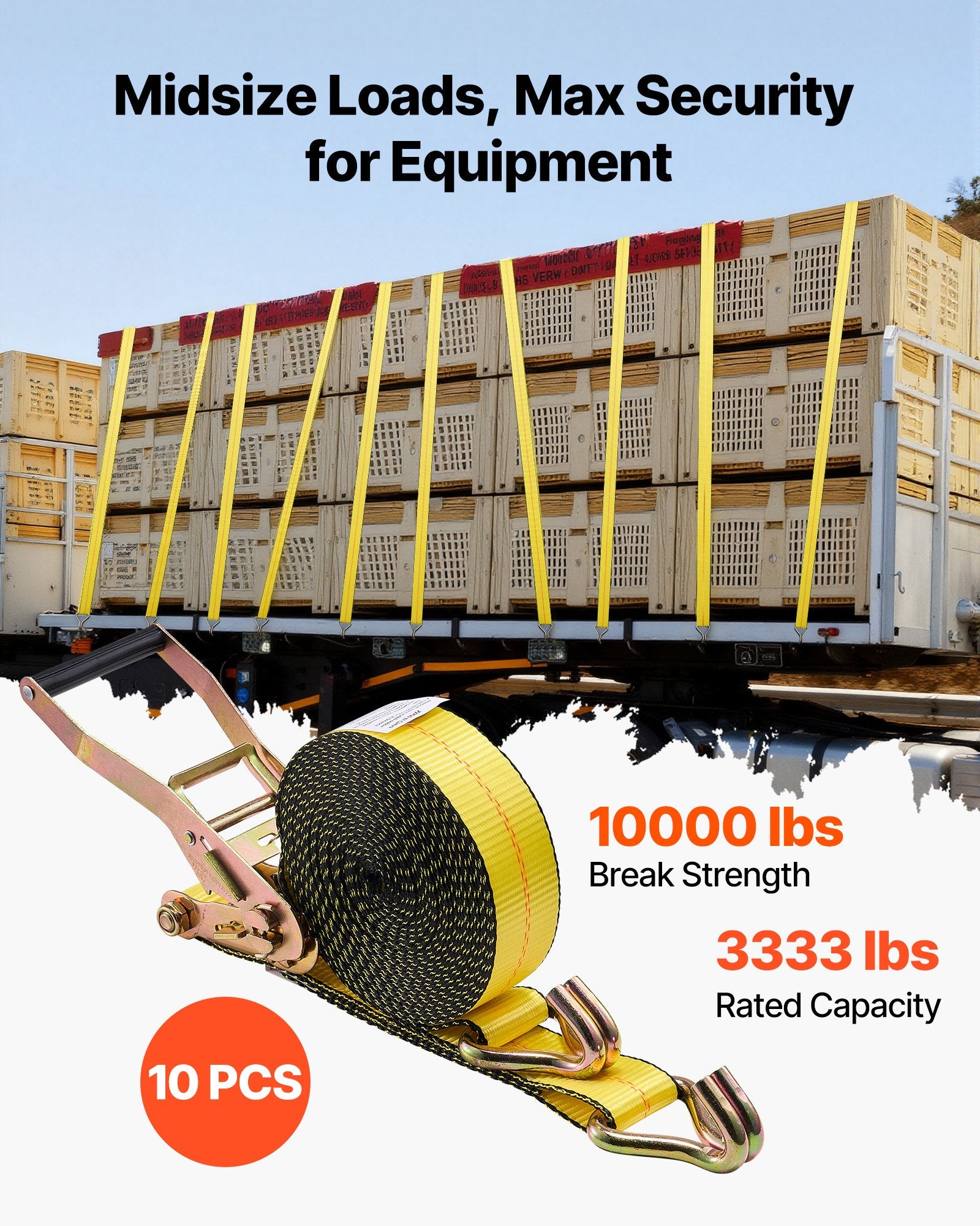 Ratchet Straps, 50.8 mm x 9.1 m, Heavy Duty Tie Down Straps with Double J Hook, 4536 kg Break Strength, Tie V952-SJGJLD2X3010VZ6IN001V0