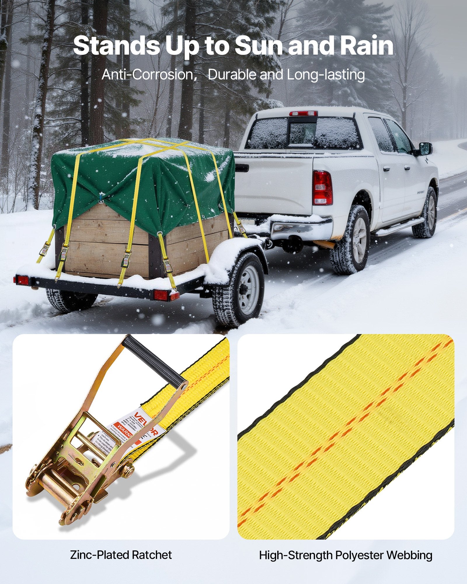 Ratchet Straps, 50.8 mm x 9.1 m, Heavy Duty Tie Down Straps with Double J Hook, 4536 kg Break Strength, Tie V952-SJGJLD2X3010VZ6IN001V0